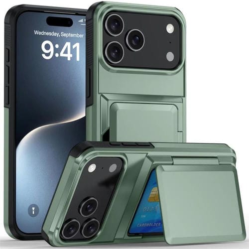 Funda abatible para iPhone 17 Pro Max con tarjetero Kalebol, a prueba de golpes (verde militar)