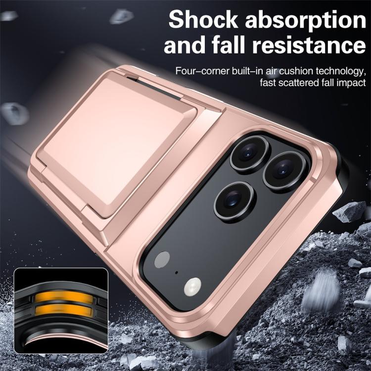 Funda abatible para iPhone 17 Pro, con tarjetero, a prueba de golpes, color gris