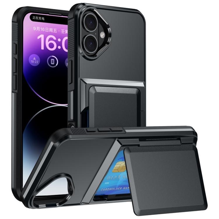 Funda abatible para iPhone 17, con tarjetero, a prueba de golpes (negra)
