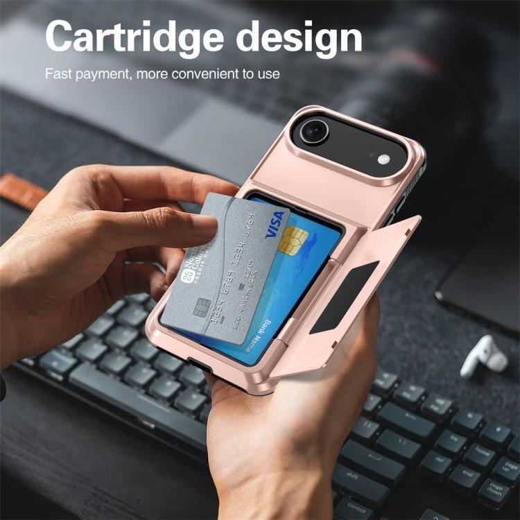 Funda abatible para iPhone 17 Air Kalebol con tarjetero, a prueba de golpes (oro rosa)