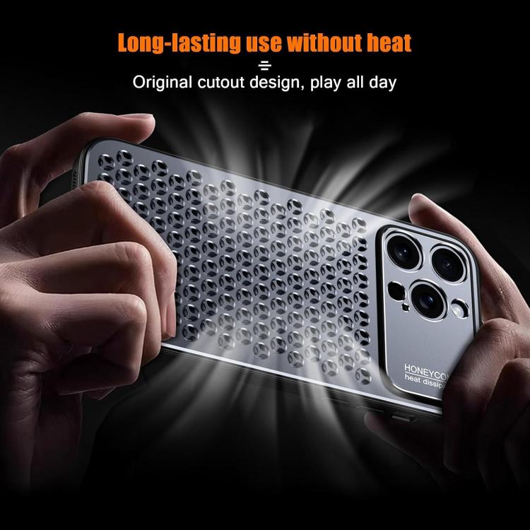 Funda hueca transpirable y refrescante de metal Kalebol para iPhone 15 Plus (gris)
