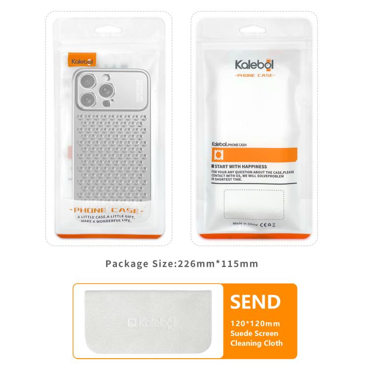 Funda hueca transpirable y refrescante de metal Kalebol para iPhone 15 Plus (gris)