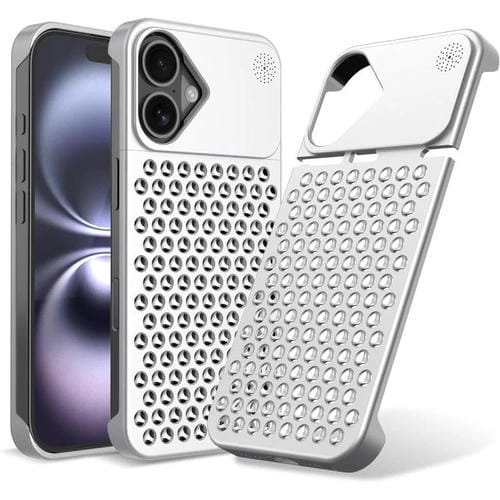 Funda Kalebol de aleación de aluminio con aromaterapia y refrigeración para iPhone 16 Plus (plateada)