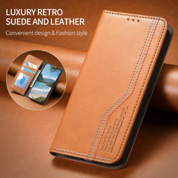 Funda de cuero con correa elástica y ventosa magnética para Samsung Galaxy A16 (marrón)
