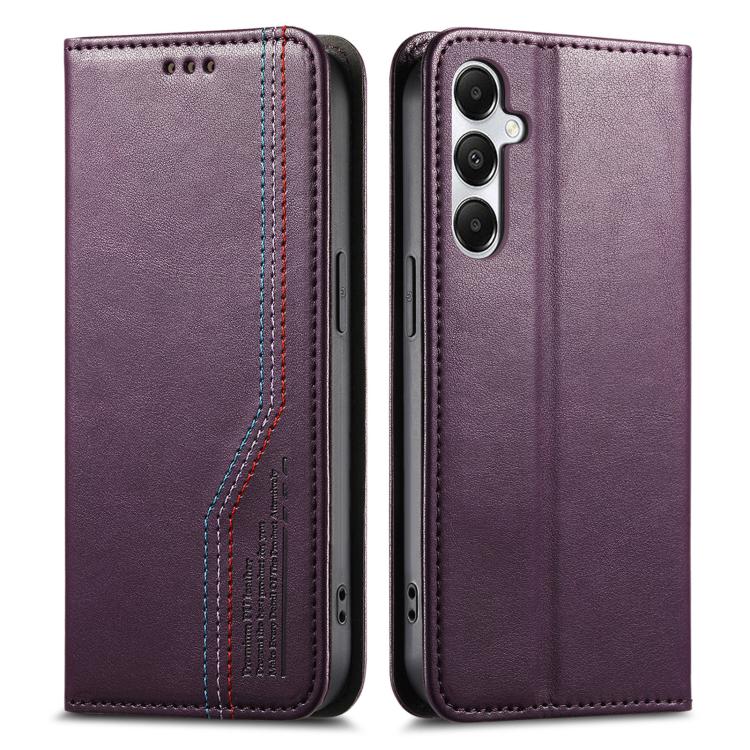 Funda de cuero con correa elástica y ventosa magnética para Samsung Galaxy M15 5G (morado)