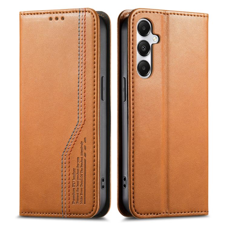 Funda de cuero con correa elástica y ventosa magnética para Samsung Galaxy A35 5G (marrón)