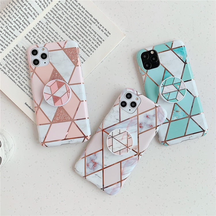 Funda para teléfono móvil iPhone 11 TPU con patrón geométrico colorido mosaico mármol y soporte plegable (Negro)