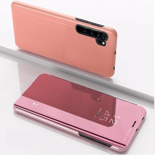 Para Xiaomi Note 10 Cubierta de Cuero con Tapa Horizontal con Espejo Plateado con Soporte Funda para Teléfono Móvil (Oro Rosa)