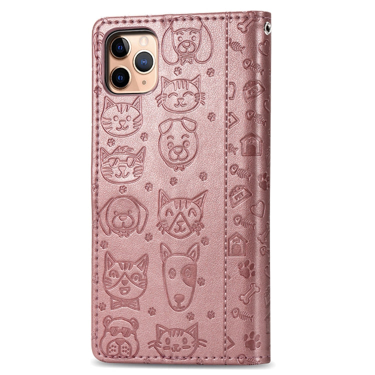 Estuche para iPhone 11 Pro Max Cute Cat And Dog Cuero PU con Tapa Horizontal en Relieve Soporte Ranura Tarjeta Billetera Cordón (Oro Rosa)