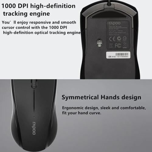 Mouse Racoo N1600 1000 DPI 3 teclas Silent oficina negocio cable 1.5 m (Negro)