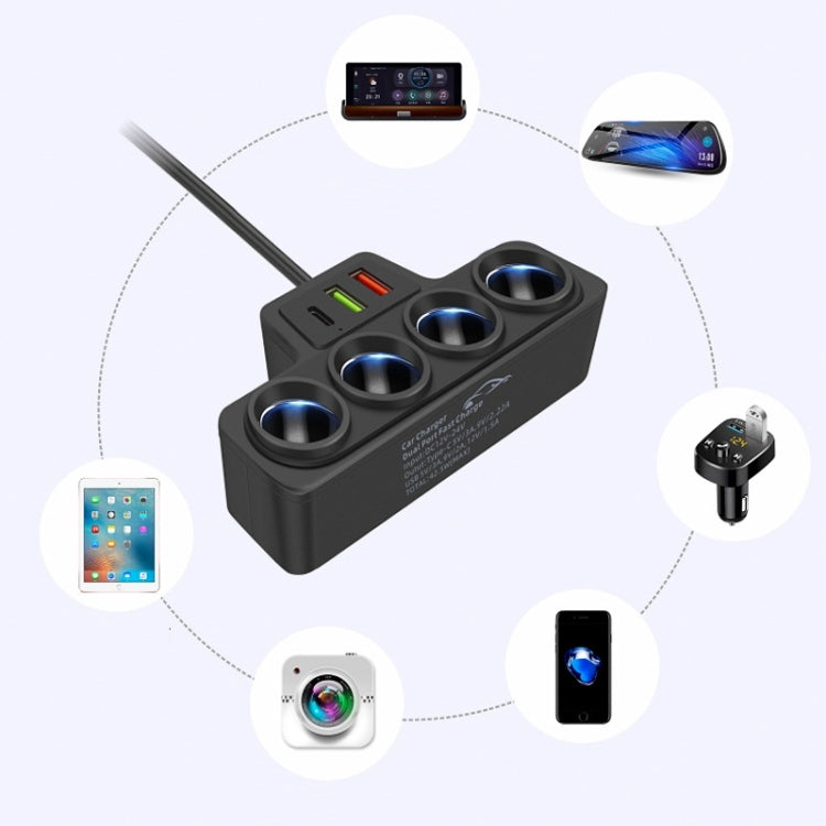 1 A 4 Q3.0 Encendedor De Cigarrillos Para Automóvil Carga Rápida Enchufe De Conversión Para Automóvil De 120 W (By-1369) - MOVILSTORE