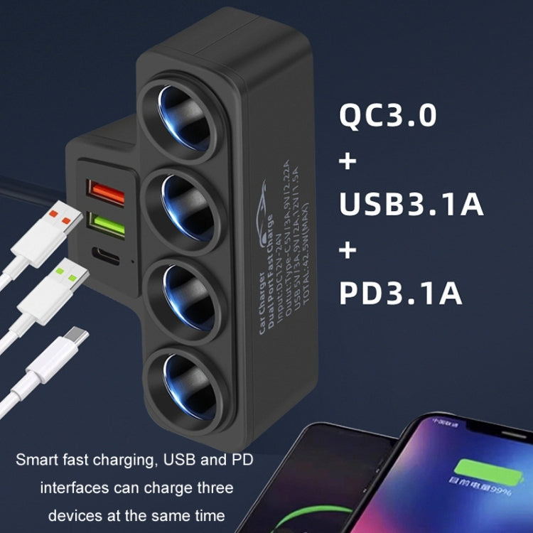1 A 4 Q3.0 Encendedor De Cigarrillos Para Automóvil Carga Rápida Enchufe De Conversión Para Automóvil De 120 W (By-1369) - MOVILSTORE