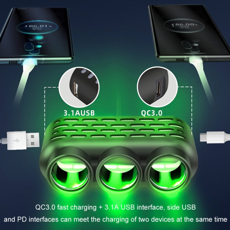 1 A 3 Cargador De Encendedor De Cigarrillos Para Automóvil De 12 V / 24 V Luz Multifunción De Siete Colores (120 W) - MOVILSTORE