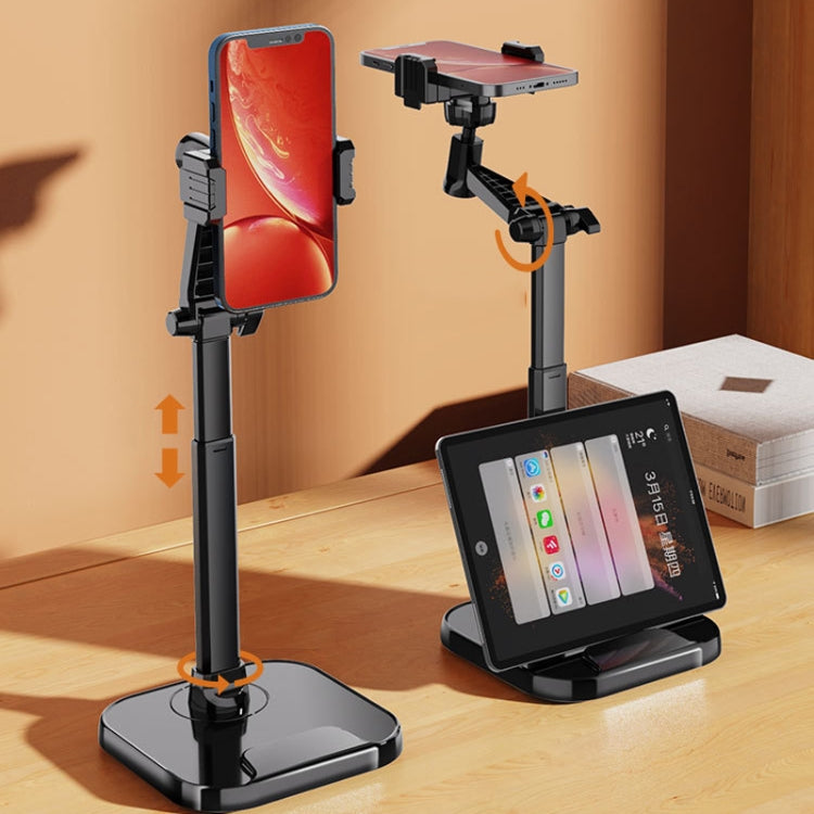 Soporte Retráctil para Escritorio Giratorio con Peso para Teléfono y Tableta (Negro)