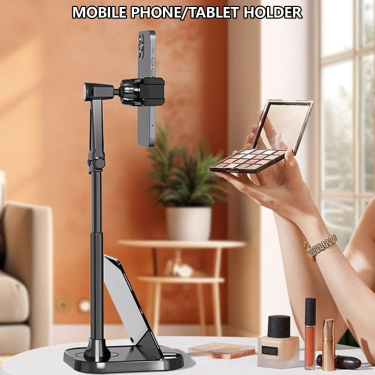 Soporte Retráctil para Escritorio Giratorio con Peso para Teléfono y Tableta (Blanco)