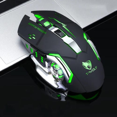 Ratón inalámbrico para juegos T-Wolf Q13 2,4 GHz con 6 teclas y luz RGB (Negro) modo dual