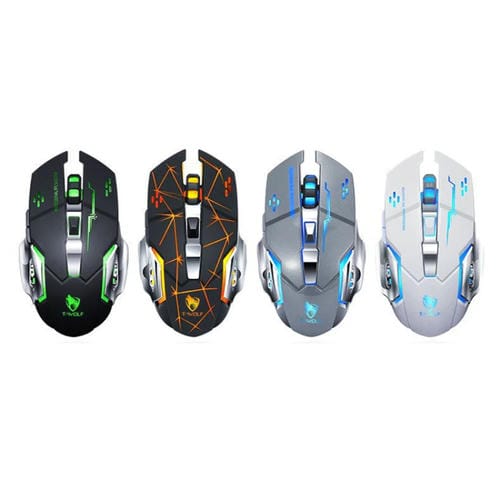 Ratón inalámbrico para juegos T-Wolf Q13 2,4 GHz con 6 teclas y luz RGB (Negro) modo dual