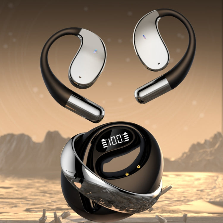 Auriculares Bluetooth De Oído Abierto Giratorios Q93 Con Anillo De Energía Planetaria Con Cordón (Negro)