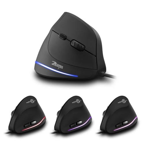 Ratón Ergonómico con Cable Zelotes T20 para Computadora Portátil Agarre Vertical 6 Teclas (Negro)