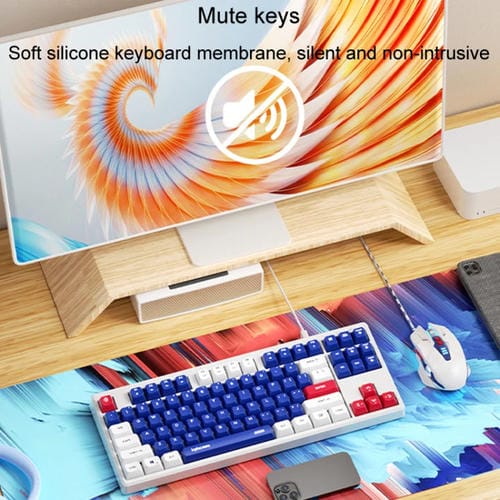 Teclado Mecánico con Cable Inphic K902 de 87 Teclas con Luz y Silencio para Juegos Oficina y Hogar (Azul y Blanco)