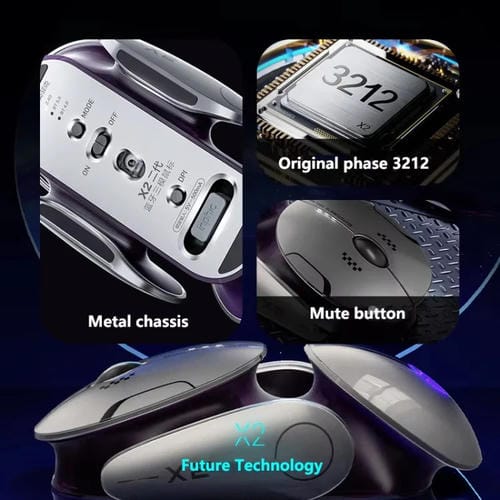 Ratón Inalámbrico Bluetooth Inphic X2 Recargable Silencioso Tres Modos para Juegos Oficina Portátil (Gris Metal Líquido)