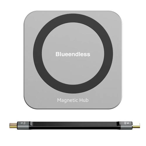 Concentrador Magnético 8 en 1 Blueendless con Carcasa SSD M.2 Nvme/Sata HDMI PD 100W USB-C 3.2 USB-A 3.2 SD TF Aux