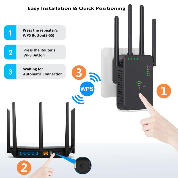 Repetidor Inalámbrico Urant U10 300 Mbps 2,4 G Amplificador Señal WIFI 4 Antenas Enchufe Estadounidense (Negro)