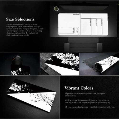 Alfombrilla de Ratón Antideslizante de Goma con Diseño de Flor de Cerezo y Pintura en Tinta 300x700x2 mm (Patrón 20)