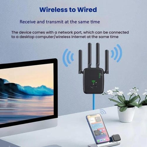 Repetidor Inalámbrico Urant U11 1200 Mbps 2,4G y 5,8G Amplificador Señal WIFI Compatible WPS Enchufe Europeo (Negro)
