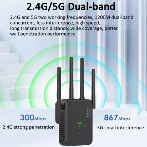 Repetidor Inalámbrico Urant U10 1200 Mbps 2,4 GHz 5,8 GHz Amplificador Señal WIFI 4 Antenas Enchufe Europeo (Blanco)