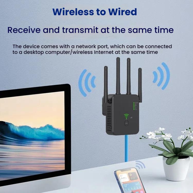 Repetidor Inalámbrico Urant U10 1200 Mbps Amplificador Señal WIFI 2,4G 5,8G 4 Antenas Enchufe Británico (Blanco)