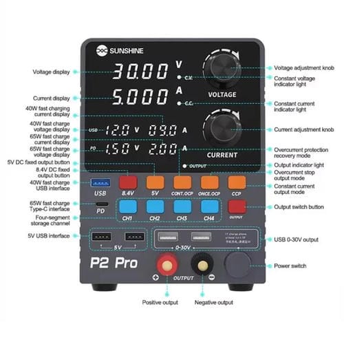 Regulador de Tensão CC Sunshine P2 Pro 330W Fonte de Alimentação Inteligente Toroidal Saída 30V 5A Ferramenta de Reparação