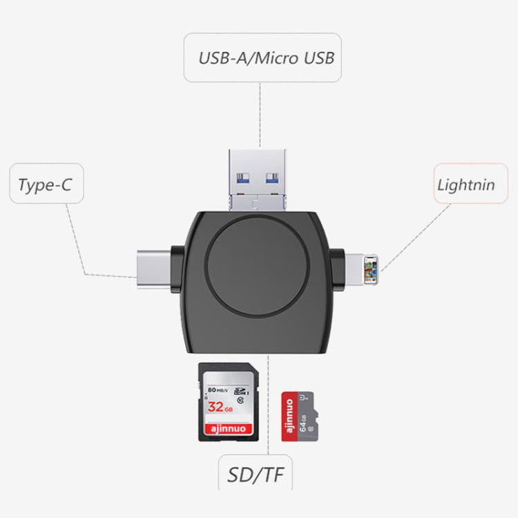 Lector de Tarjetas Multifunción 6 en 1 USB-A a USB-C Tipo-C Micro USB (Blanco)