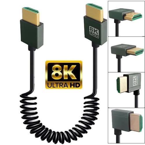 Cable HDMI 2.1 8K 60 Hz Micro HDMI con Resorte y Curvatura Izquierda 0,5 m