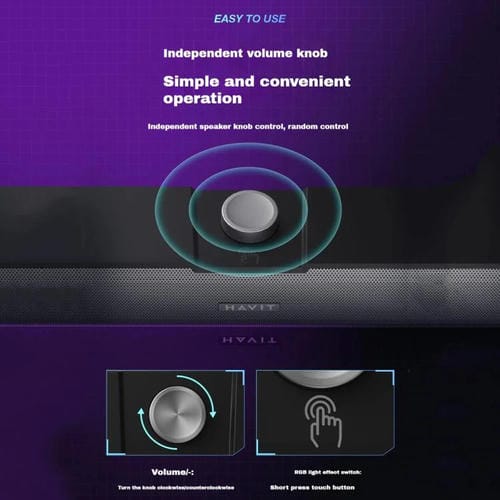 Altavoz con Cable para Computadora de Escritorio Havit M19 con Iluminación RGB (Negra)