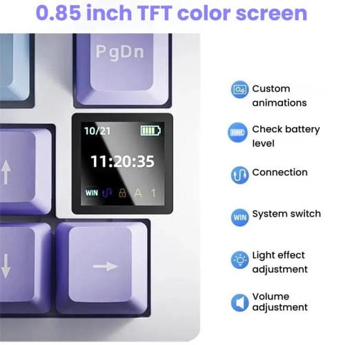 Teclado Mecánico para Juegos Ajazz Ak820 Pro Inalámbrico Bluetooth Tres Modos Junta Intercambiable Pantalla TFT (Flying Fish Spindle Purple)