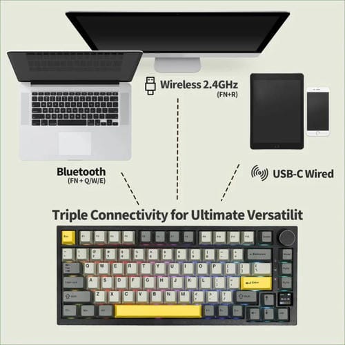 Teclado Mecánico para Juegos Ajazz Ak820 Pro Inalámbrico Bluetooth Tres Modos Junta Intercambiable Pantalla TFT (Morado)