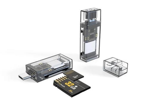Adaptador OTG Lector de Tarjetas USB-C/Tipo-C a SD/TF Transparente para PC Portátil Teléfono Inteligente