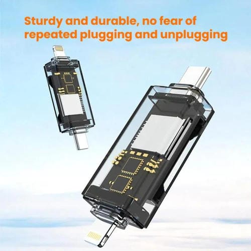 Adaptador OTG Lector de Tarjetas 8 Pines a SD/TF para PC, Portátil y Teléfono Inteligente (Transparente)