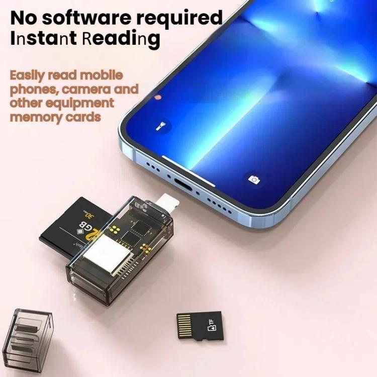 Adaptador OTG Lector de Tarjetas Transparente USB y 8 Pines a SD/TF para PC, Portátil y Teléfono Inteligente