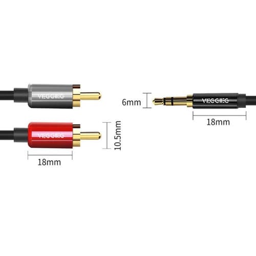 Cable de audio VEGGIEG 3,5 mm a 2 RCA para altavoces móvil y ordenador (10 m)