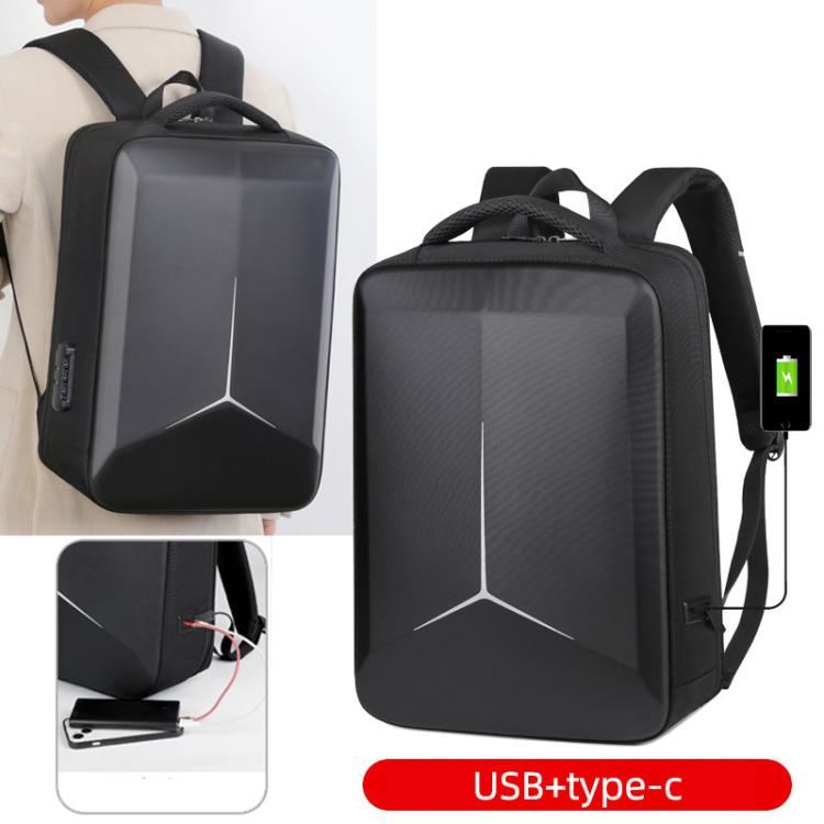Mochila rígida para portátil de 15,6 a 16,6 pulgadas con puertos de carga USB y tipo C, unisex, antirrobo, para viajes de negocios, color negro