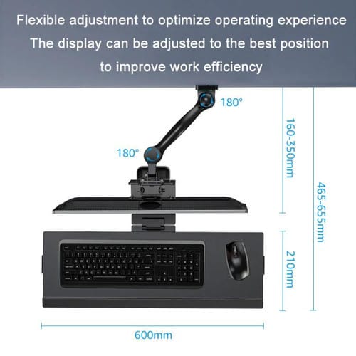 Soporte para monitor WKS-2 montaje en pared con bandeja 21 x 60 cm para mouse y teclado (Plateado)