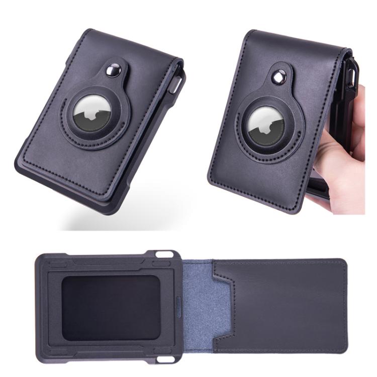 Cartera metálica de piel de vaca para tarjetas de crédito, ranura para AirTag, RFID, antirrobo (café)