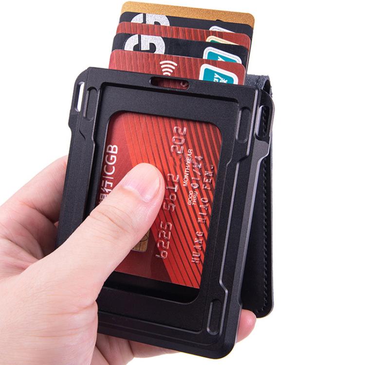 Cartera metálica de piel de vaca para tarjetas de crédito, ranura para AirTag, RFID, antirrobo (fibra de carbono negra)