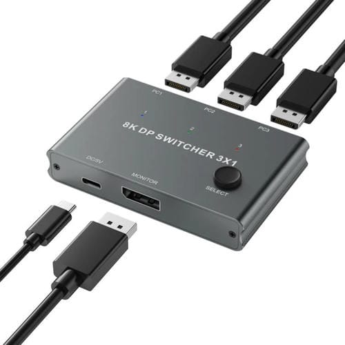 Conmutador DisplayPort DP301 3 en 1 8K 30 Hz HD para pantalla de ordenador
