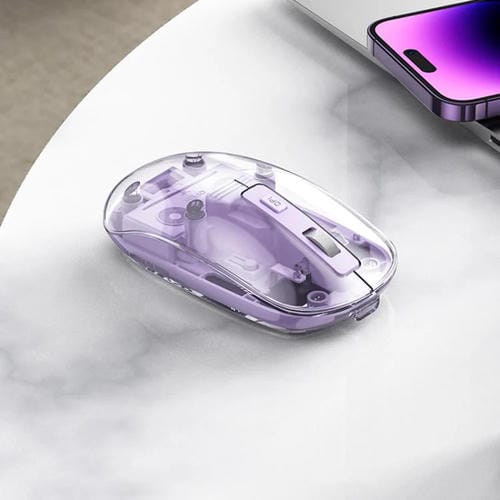 Ratón iMICE T400 de 4 teclas y 1600 DPI, modo dual, transparente, inalámbrico, silencioso y con carga Bluetooth (gris)