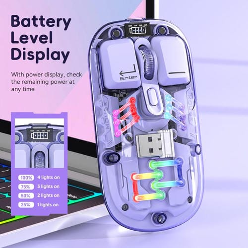 Ratón inalámbrico IMICE T300 de 4 teclas, 1600 DPI, RGB, luminoso, Bluetooth, modo dual, carga, silencioso, con cubierta trasera magnética (rosa)