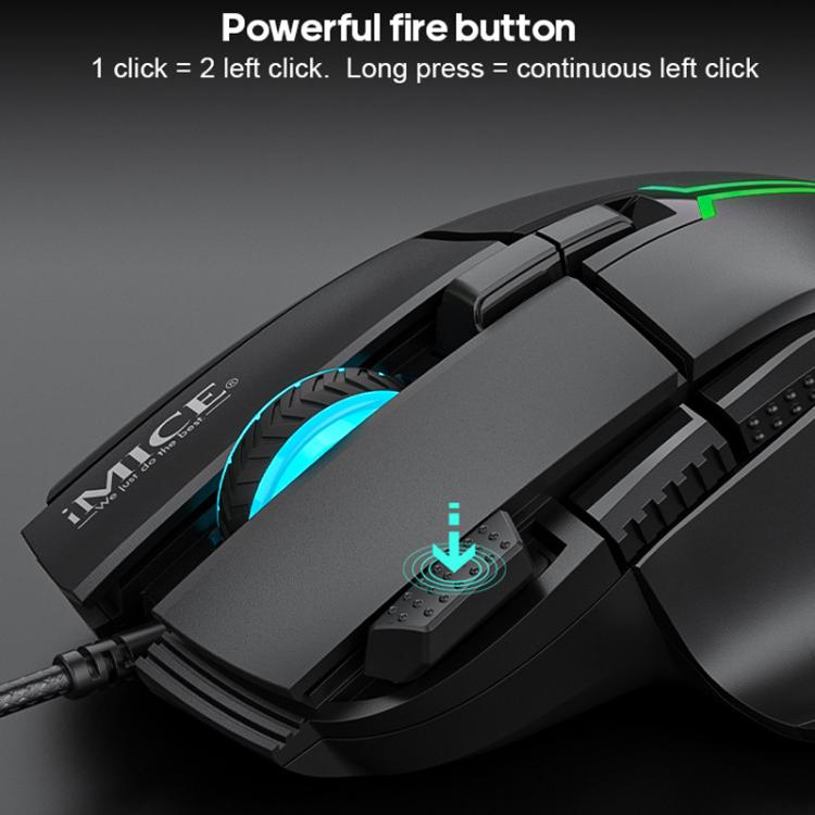 Ratón gaming IMICE T50 cable 8 teclas 12800 DPI ajustable iluminación RGB (Negro)