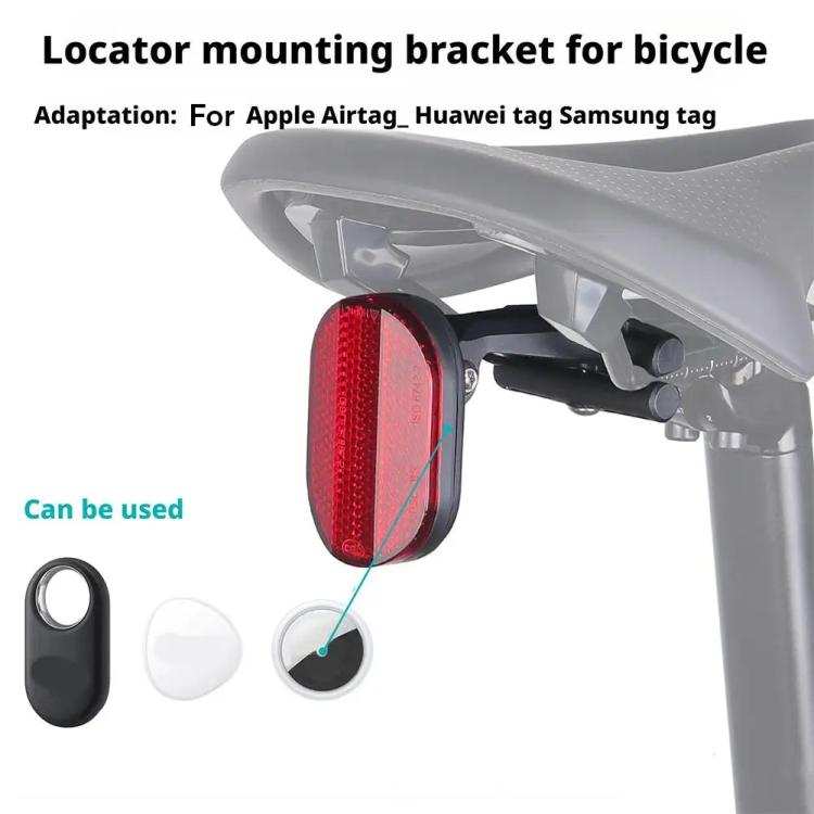 Soporte de seguimiento oculto para bicicleta con luz trasera reflectante de seguridad para AirTag, Samsung Galaxy SmartTag y Huawei Tag Holder (negro)
